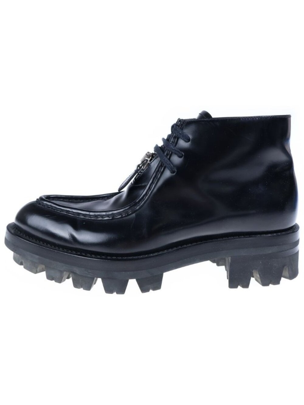 Prada Sport Center Zip Tank Sole Leather Short Boots Black